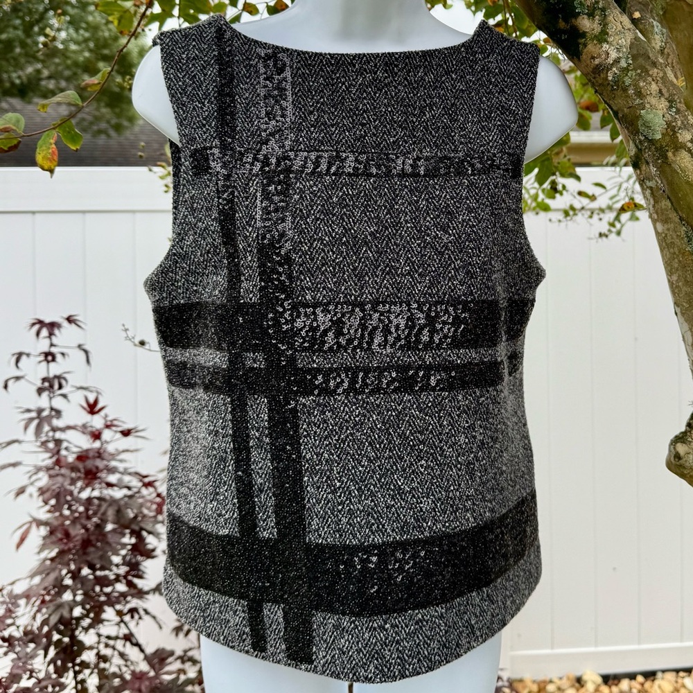 NWT Banana Republic Tweed Plaid Shell Top Black Gray Size 2